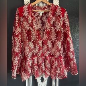 Vintage Hosanna Design Sheer Jeweled Embellished Blazer Jacket XL Holiday Glam